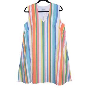 ELEANOR LEFTWICH NWT Erin Shift Dress Multicolor Stripe Sleeveless Women's M